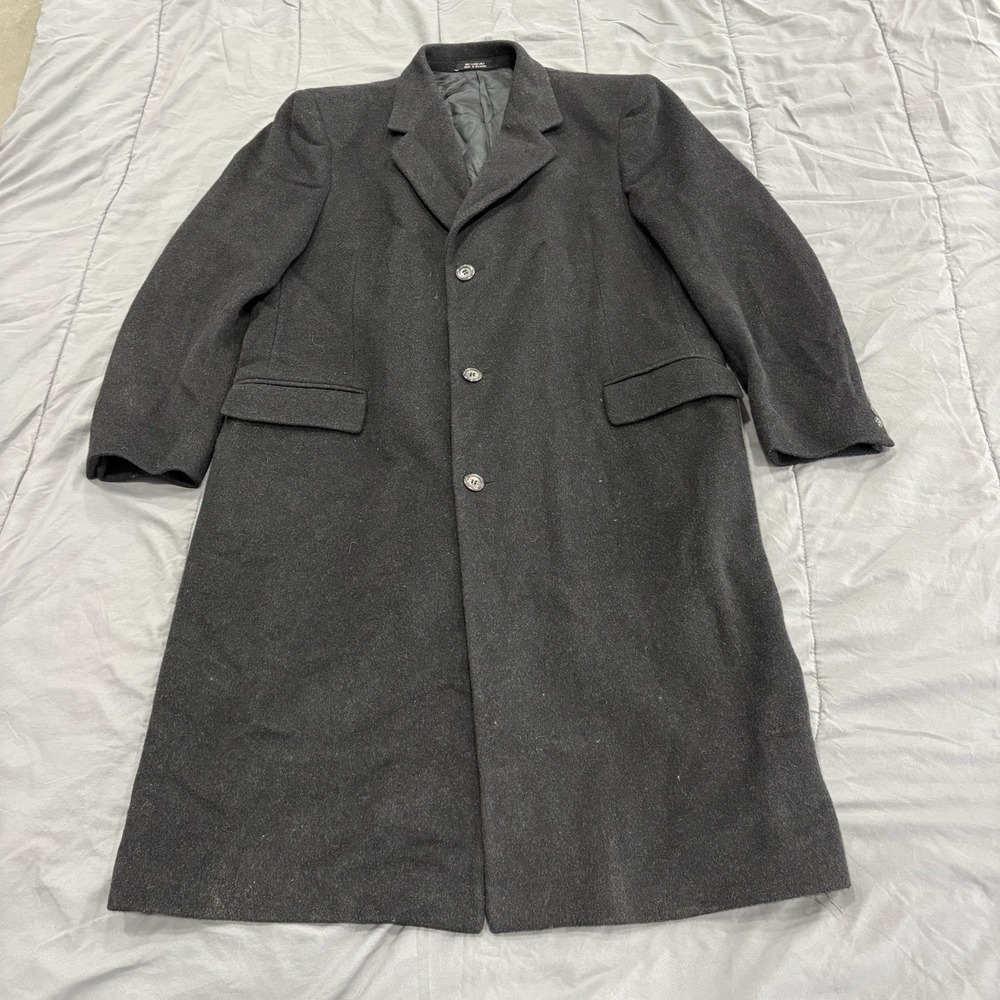 Silver Cloud Coat Mens 44L Long Black Wool Cashmere Blend Woven in Italy